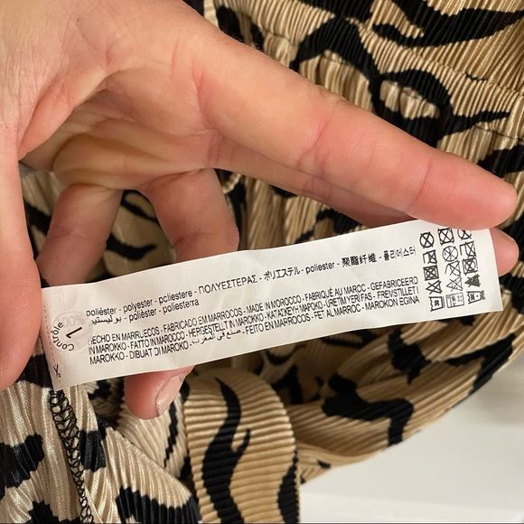 Zara Neutral Zebra Tiger Animal Print Pattern Pleated Panel Dress Size Medium - Picture 5 of 7